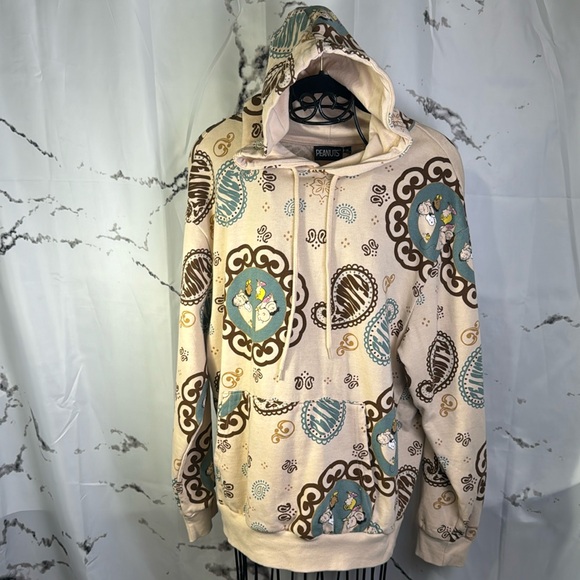 Peanuts Other - Peanuts Pullover Hoodie Sweatshirt Beige Characters and Paisley All Over Print